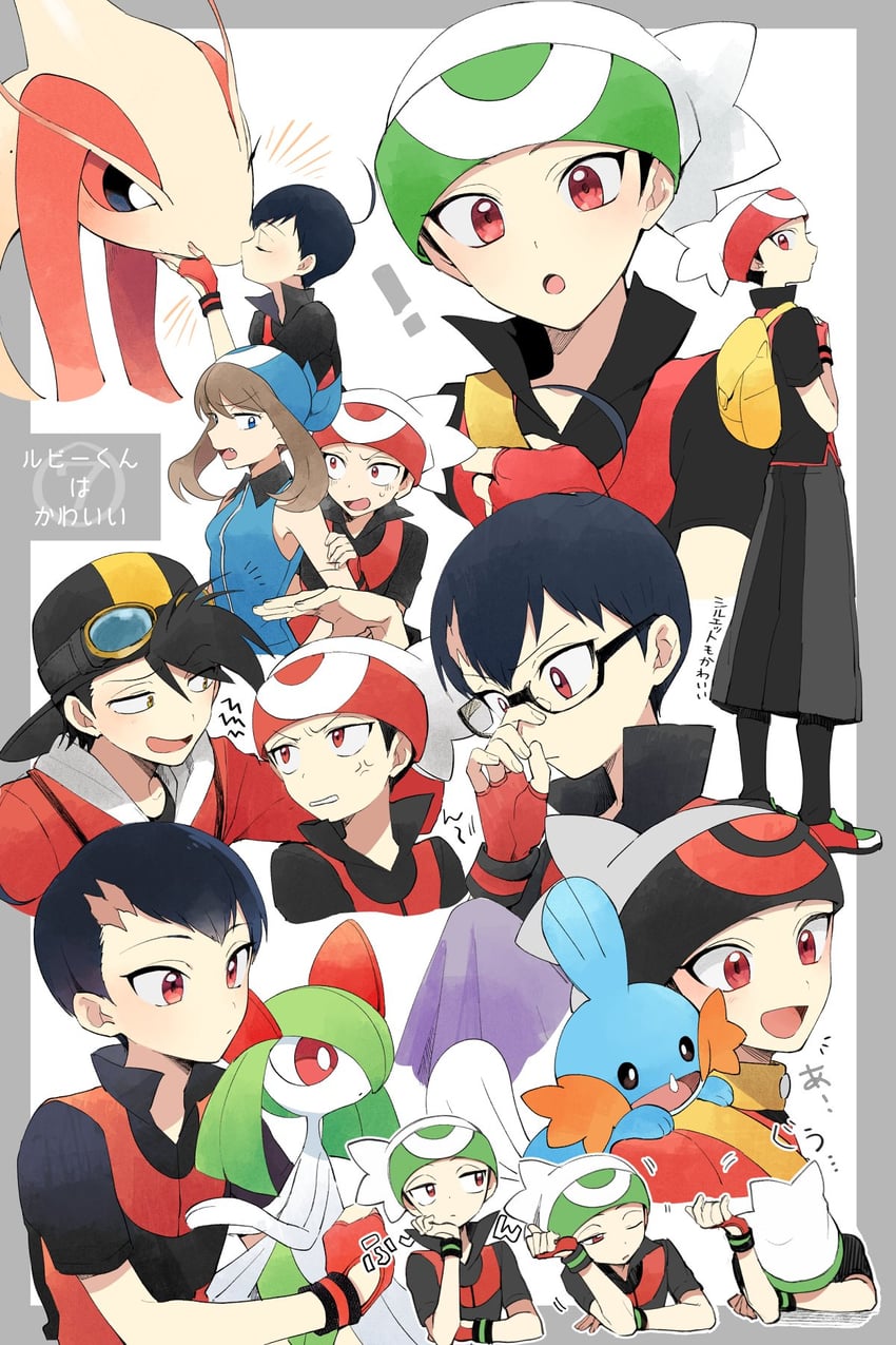 may, ethan, brendan, kirlia, mudkip, and 1 more (pokemon and 1 more) drawn by yukin_(es)
