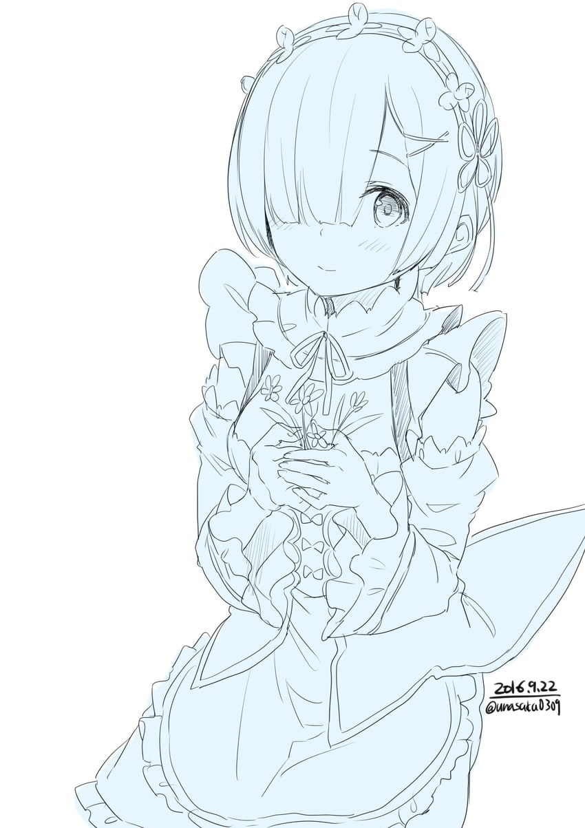 rem (re:zero kara hajimeru isekai seikatsu) drawn by unasaka_ryou