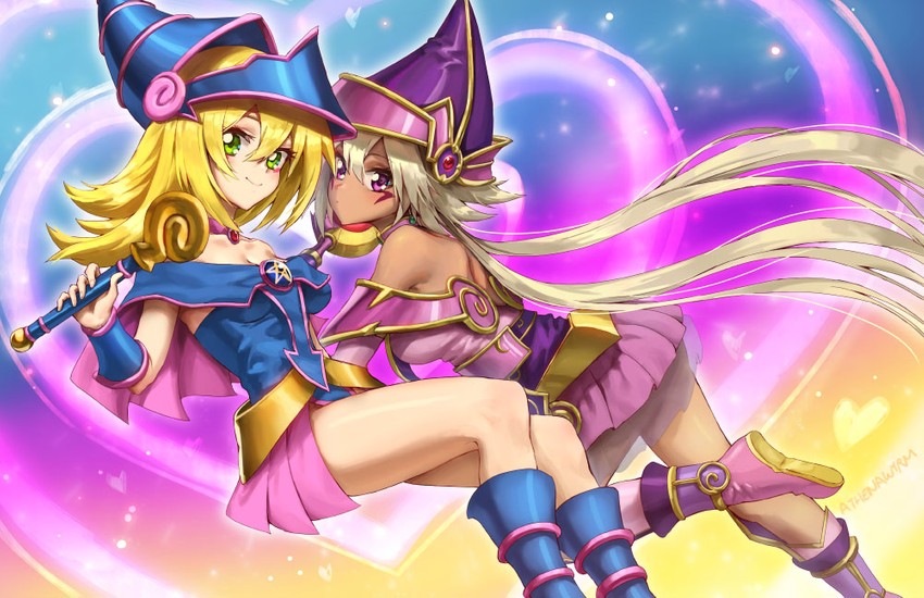 dark magician girl and apprentice illusion magician (yu-gi-oh!) drawn by athenawyrm
