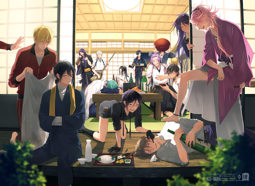 mikazuki munechika, tsurumaru kuninaga, yagen toushirou, ichigo hitofuri, shokudaikiri mitsutada, and 10 more (touken ranbu) drawn by ko-man
