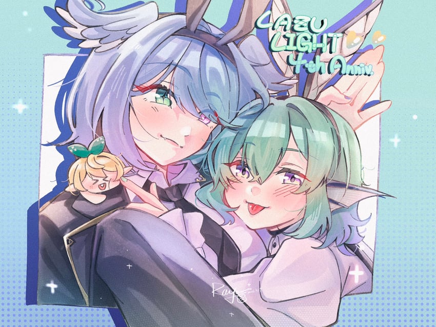 elira pendora, pomu rainpuff, and finana ryugu (nijisanji and 1 more) drawn by yoyoray20001996