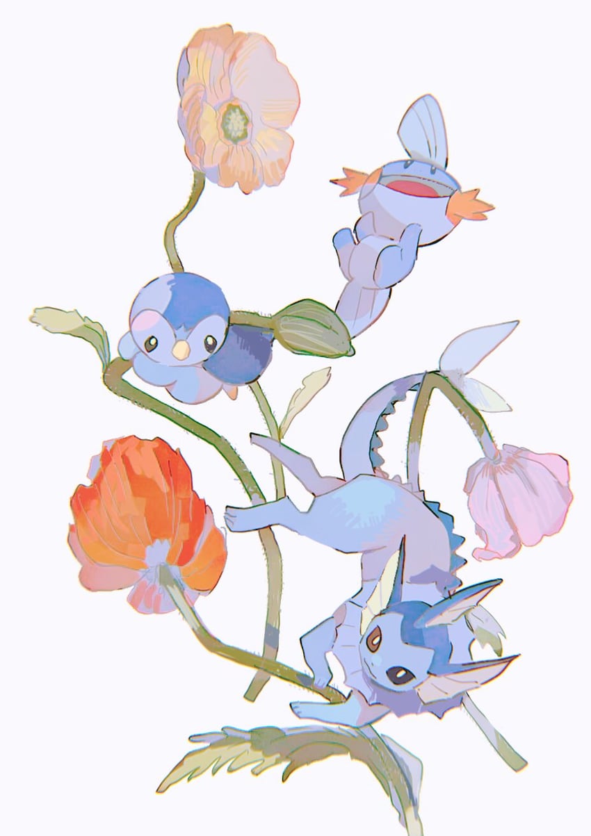 piplup, vaporeon, and mudkip (pokemon) drawn by hinann_bot