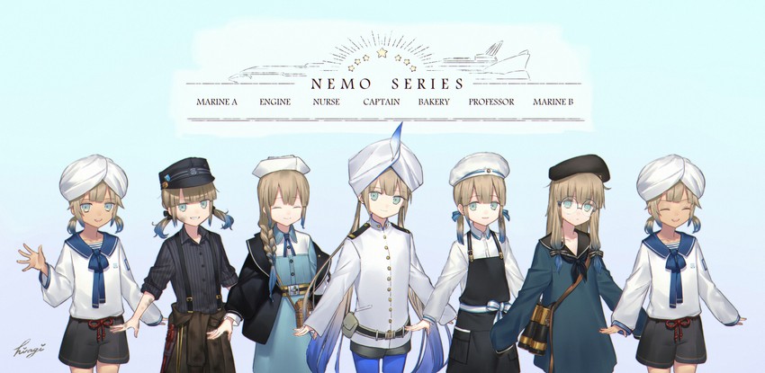 nemo, captain nemo, marine nemo, professor nemo, nurse nemo, and 2 more (fate and 1 more) drawn by hiiragi_(karashriker)