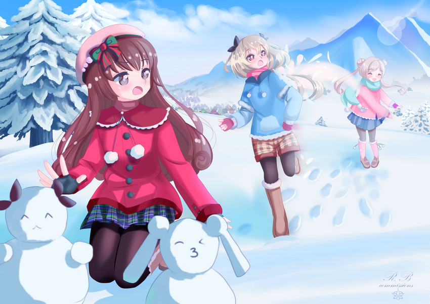 satomi touka, yakumo mikage, and irina kush (mahou shoujo madoka magica and 1 more) drawn by radio.broom