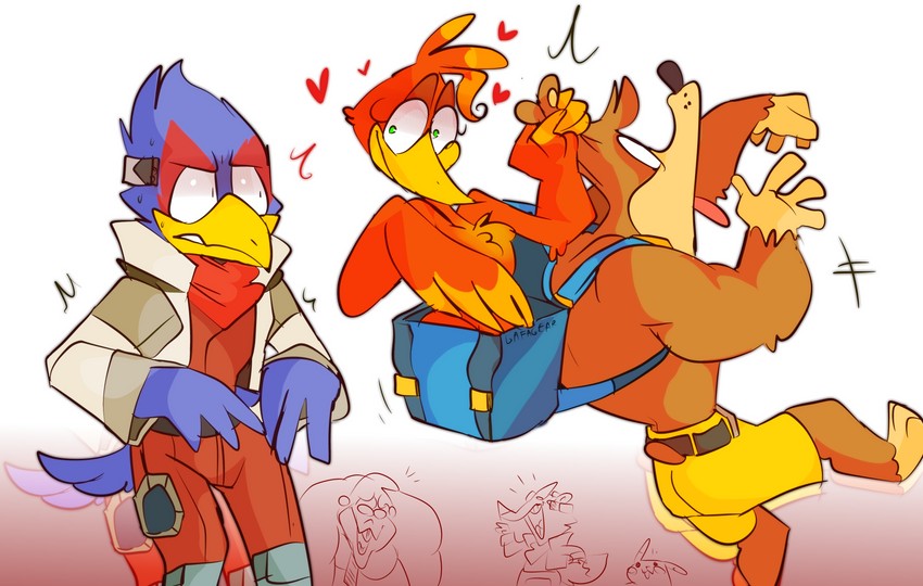 pikachu, donkey kong, fox mccloud, falco lombardi, kazooie, and 1 more (pokemon and 4 more) drawn by gafagear