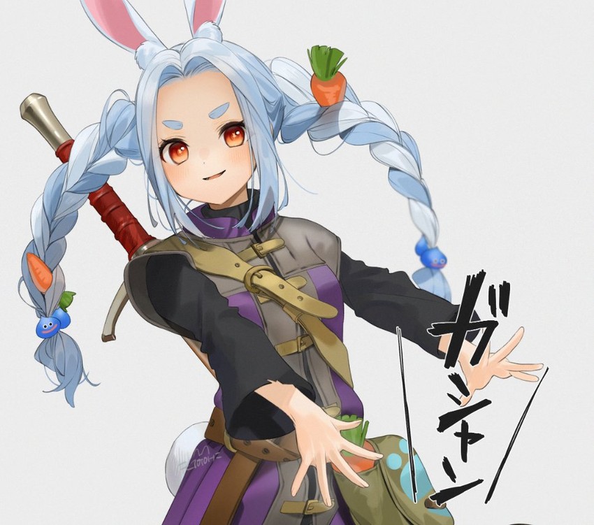 usada pekora, slime, and hero (hololive and 2 more) drawn by gotoh_(nekocat)