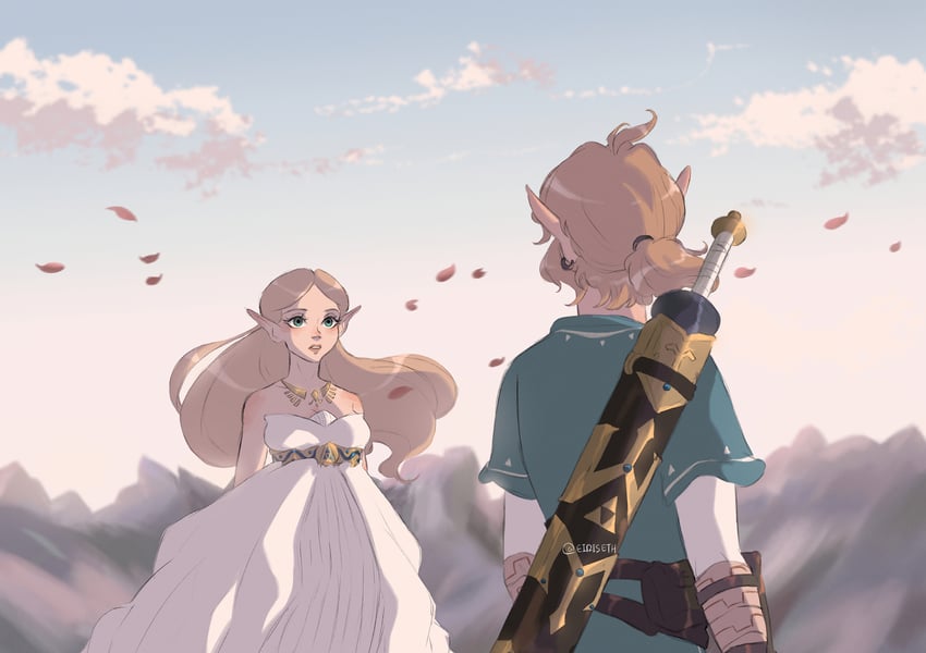 link and princess zelda (the legend of zelda and 1 more) drawn by eiriseth