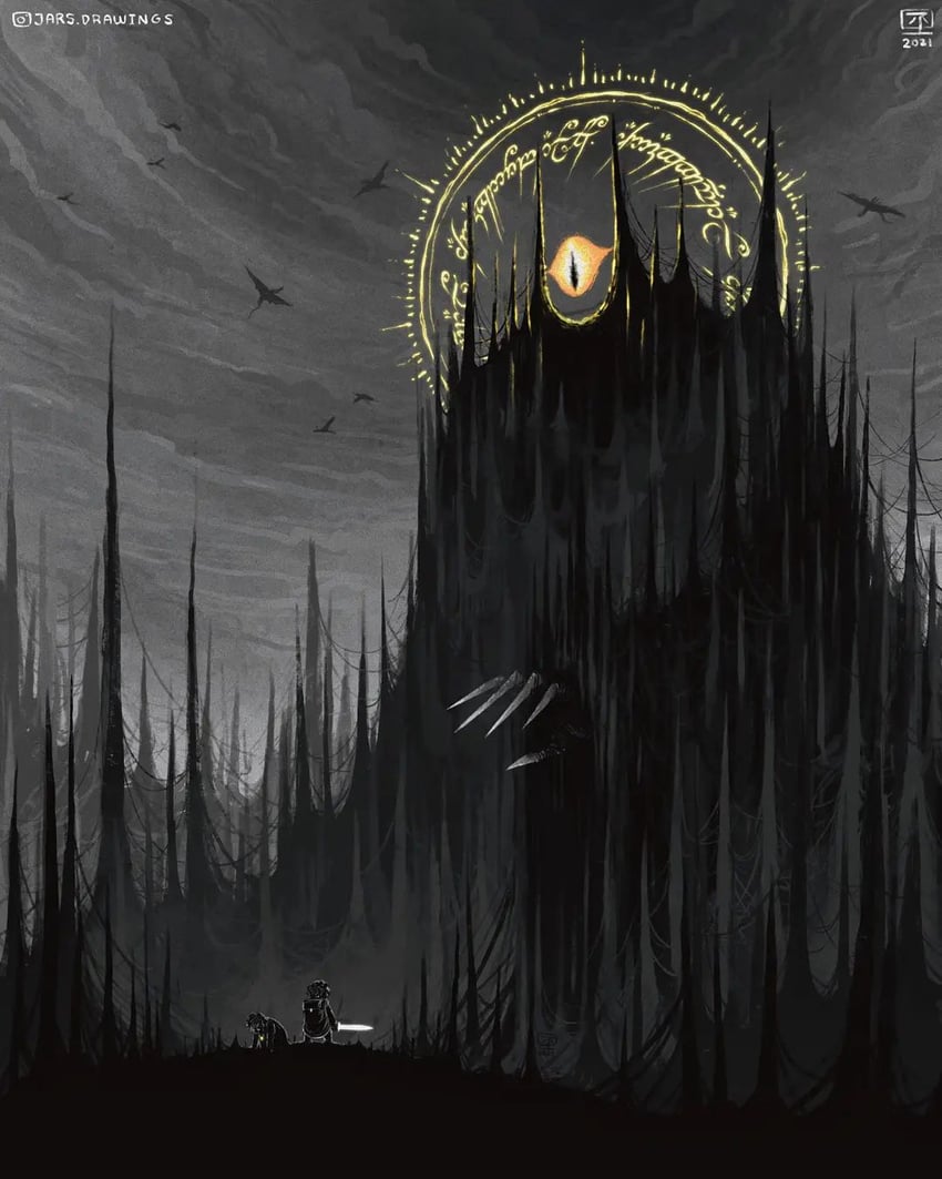 sauron, fellbeast, frodo baggins, samwise gamgee, and eye of sauron (tolkien's legendarium and 1 more) drawn by jr_(jarsarts)