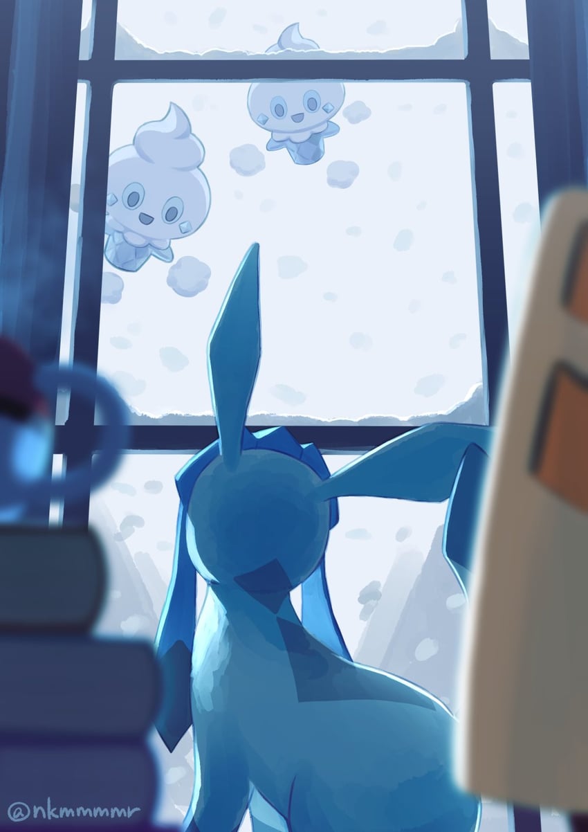 glaceon, vanillite, and snorunt (pokemon) drawn by funahashi_(nkmmmmr)
