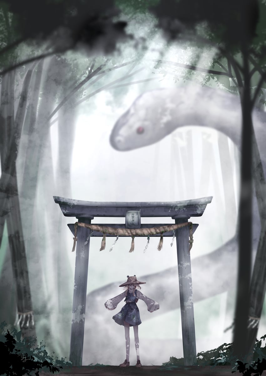 moriya suwako and mishaguji (touhou) drawn by t_terano