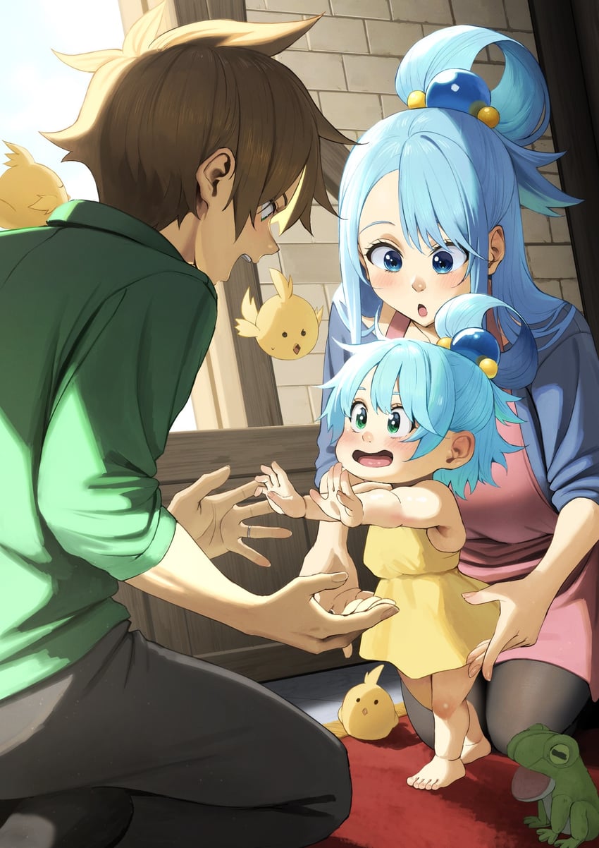 aqua and satou kazuma (kono subarashii sekai ni shukufuku wo!) drawn by izawa_(bhive003)