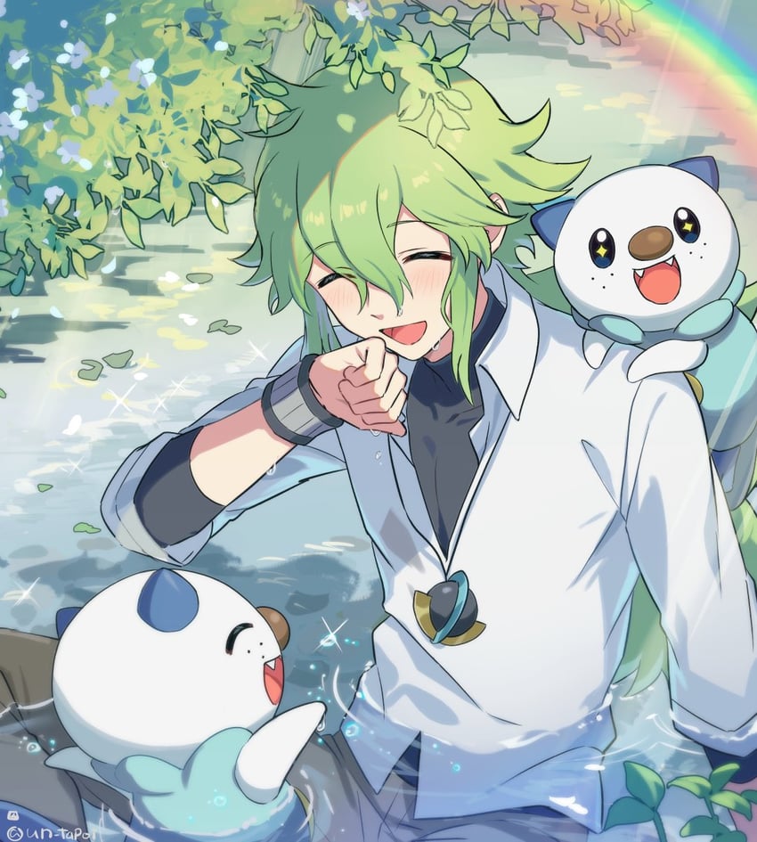 n and oshawott (pokemon and 1 more) drawn by un_tapoi