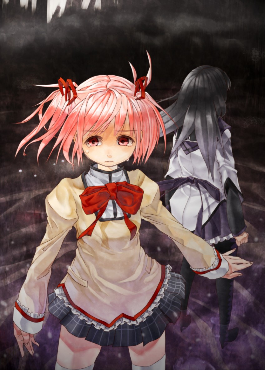 akemi homura and kaname madoka (mahou shoujo madoka magica) drawn by junly