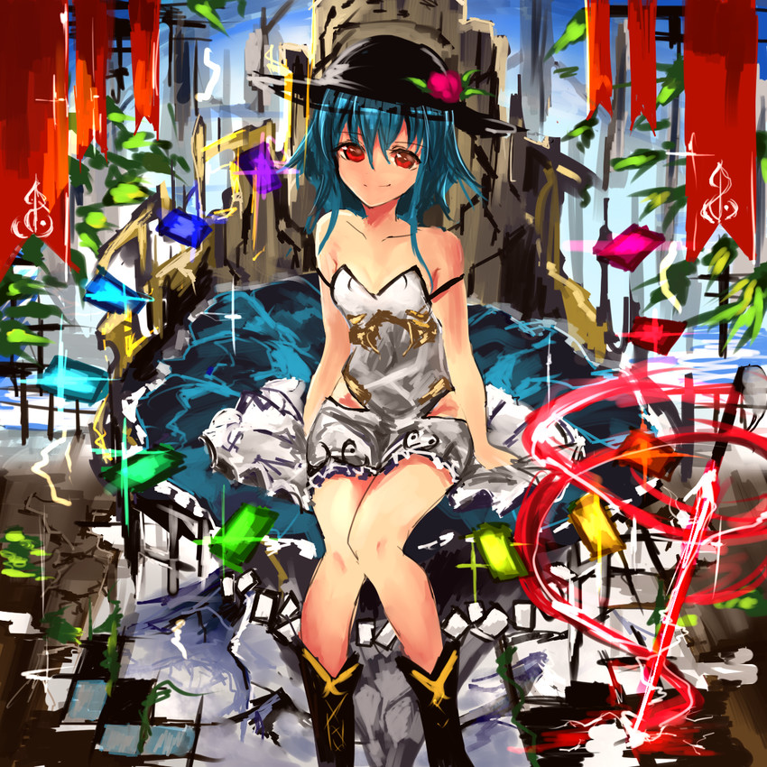 hinanawi tenshi (touhou) drawn by moruchi_(rinaka_moruchi)