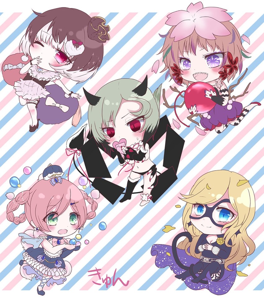 bluebell candy, maou pam, fukuroi marika, styler mimi, and masked wonder (mahou shoujo ikusei keikaku and 3 more) drawn by kyun_(vacaloid)