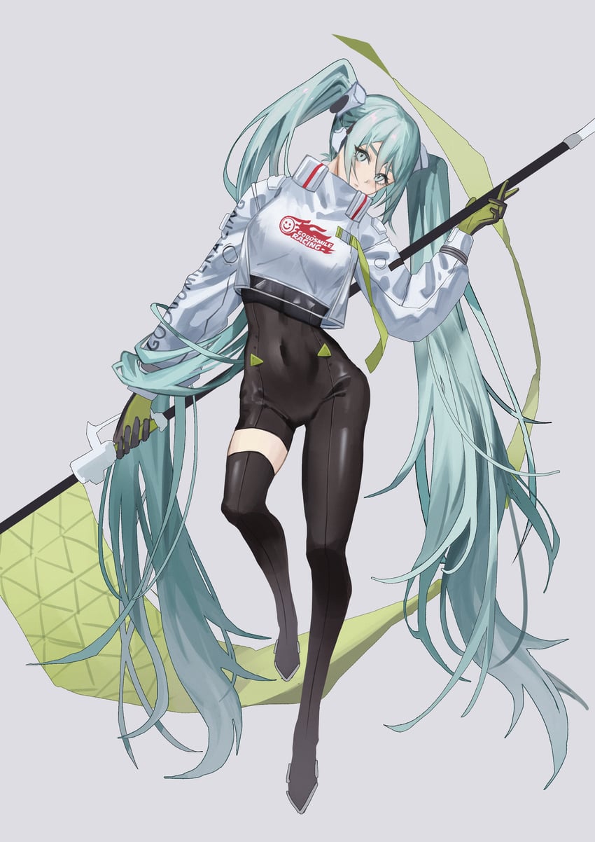 hatsune miku and racing miku (vocaloid and 1 more) drawn by zhenxiao