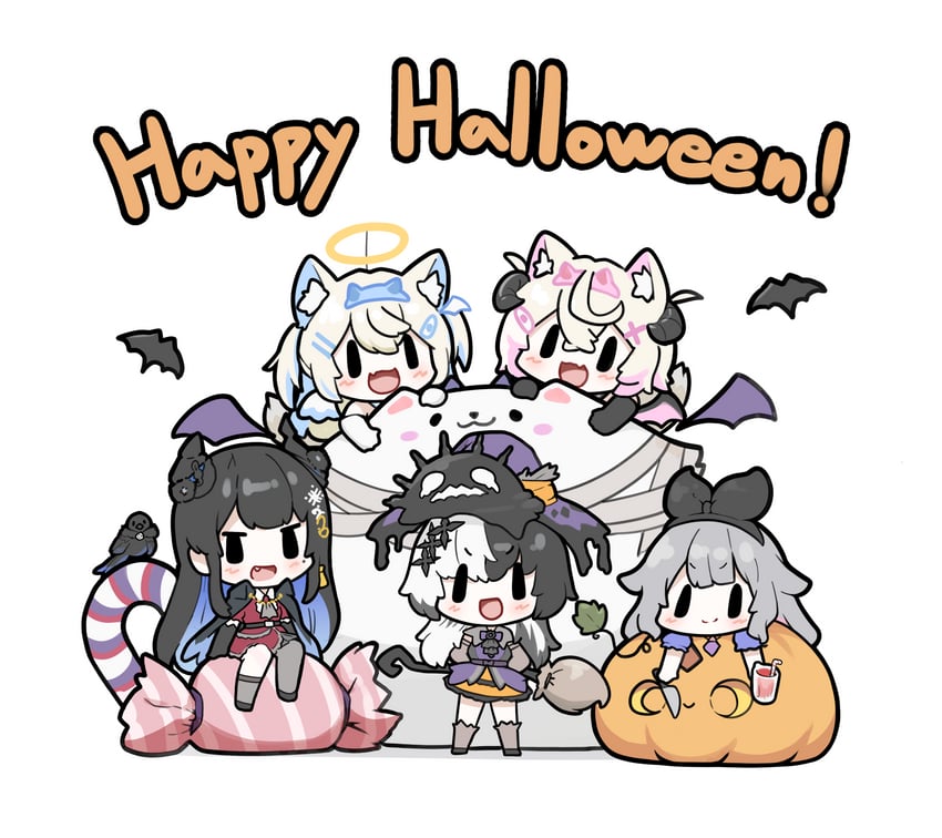 shiori novella, nerissa ravencroft, fuwawa abyssgard, mococo abyssgard, koseki bijou, and 4 more (hololive and 1 more) drawn by snowmya