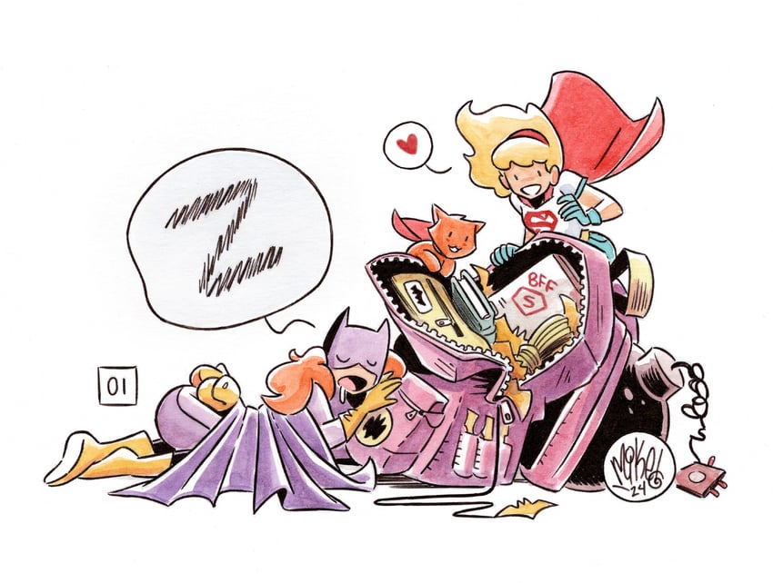 supergirl, batgirl, barbara gordon, and streaky the supercat (dc comics) drawn by mikemaihack