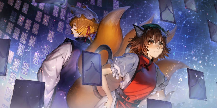 yakumo ran and chen (touhou and 2 more) drawn by peperon_(peperou)