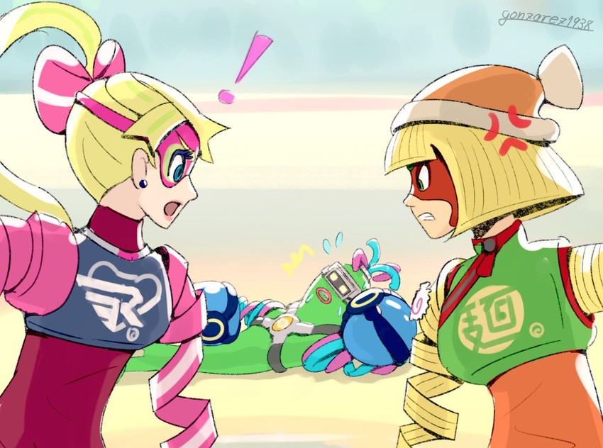 min min, ribbon girl, and dna man (arms) drawn by gonzarez