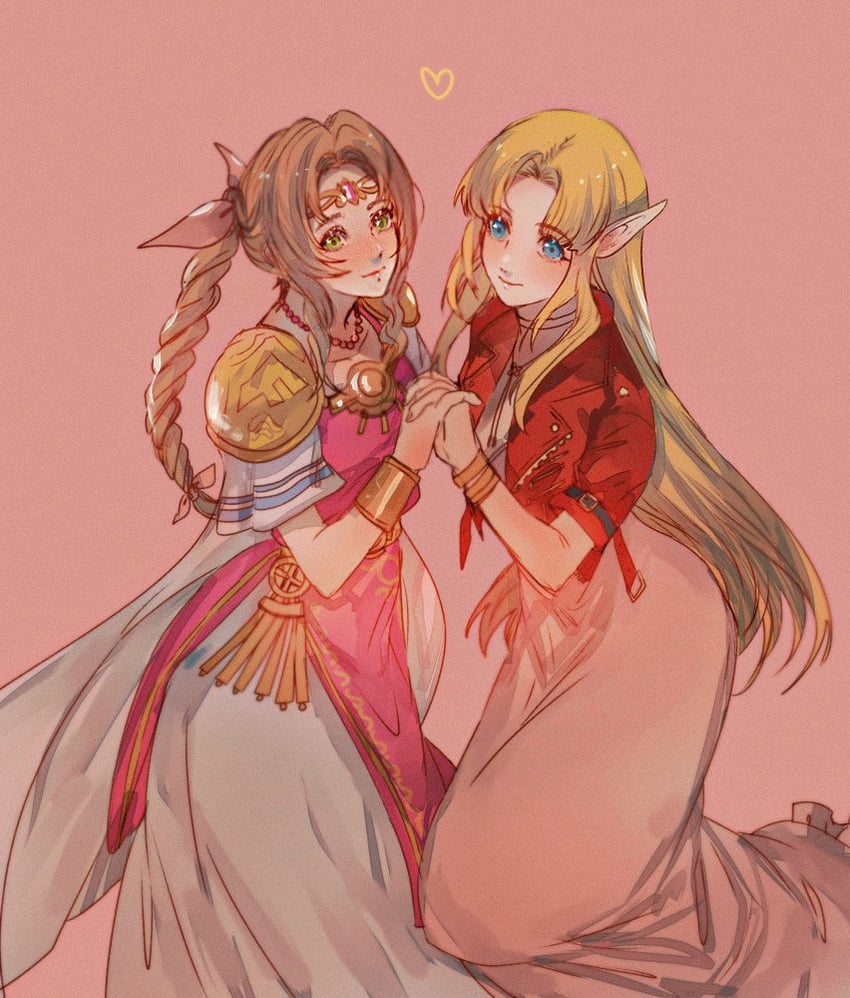 princess zelda and aerith gainsborough (final fantasy and 4 more) drawn by sera_(serappi)