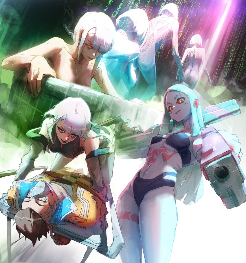 rebecca, lucy, and david martinez (cyberpunk and 1 more) drawn by stephengiannart