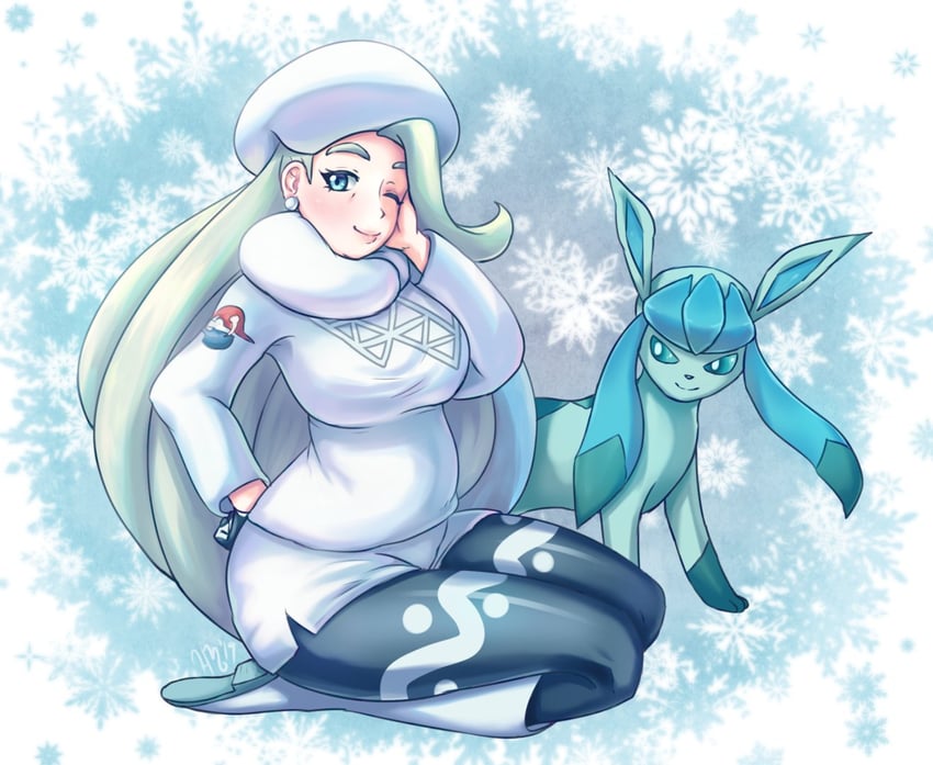 glaceon and melony (pokemon and 1 more) drawn by mignonette