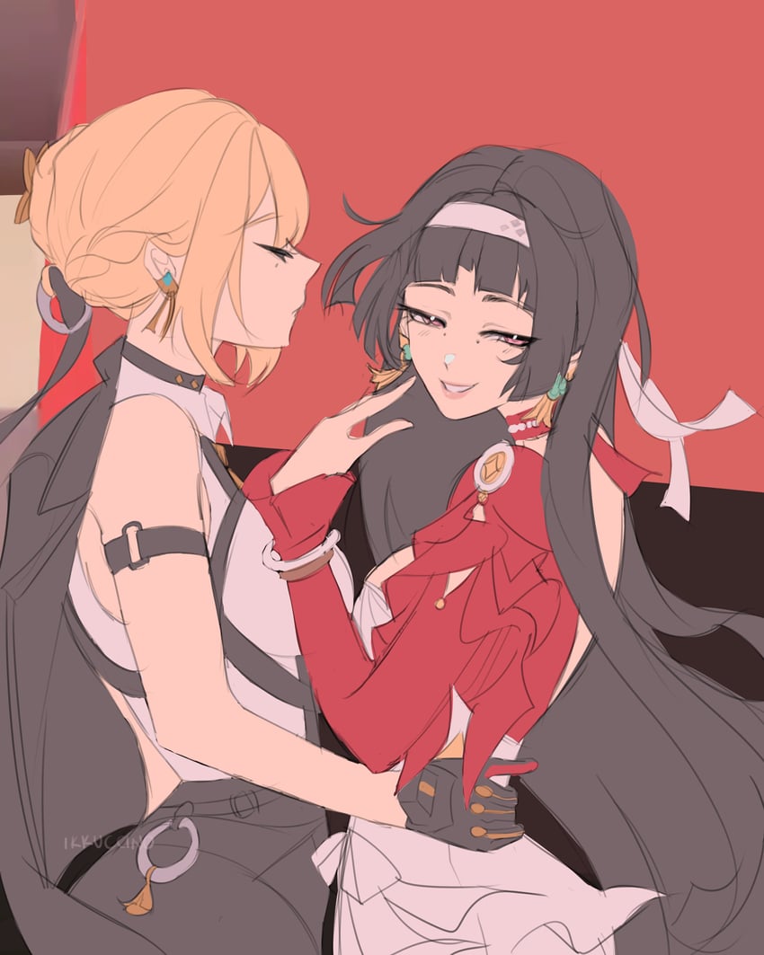 evelyn chevalier and astra yao (zenless zone zero) drawn by ikkuccino