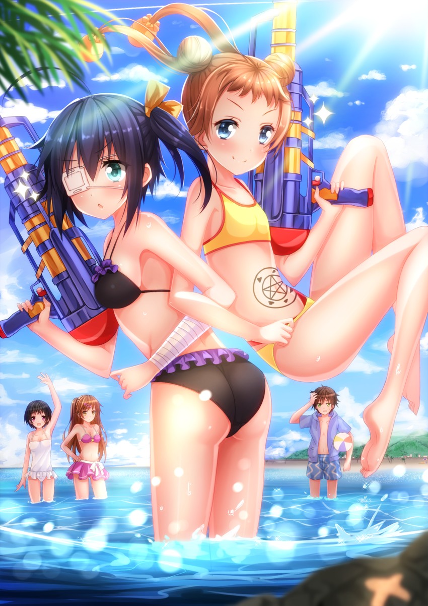 takanashi rikka, nibutani shinka, dekomori sanae, tsuyuri kumin, and togashi yuuta (chuunibyou demo koi ga shitai!) drawn by swordsouls