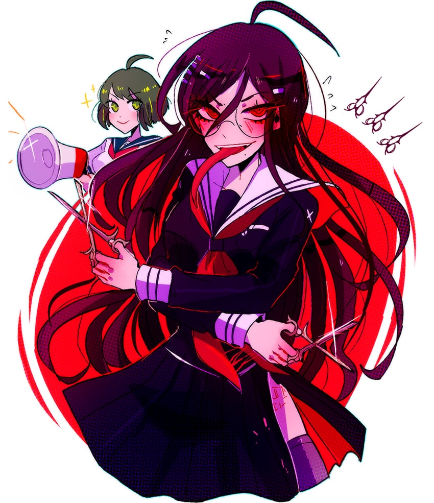 fukawa toko, naegi komaru, and genocider shou (danganronpa and 1 more) drawn by huyandere