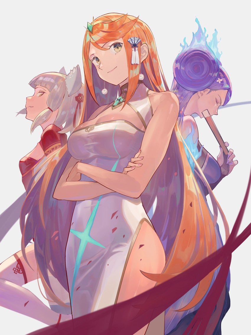 mythra, nia, and brighid (xenoblade chronicles and 1 more) drawn by vic_(vedream)