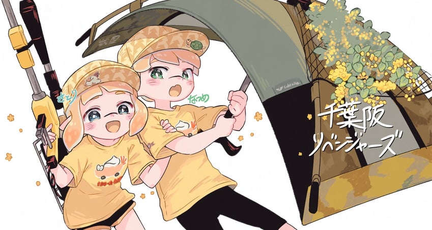 inkling player character, inkling girl, and inkling boy (splatoon) drawn by rechain