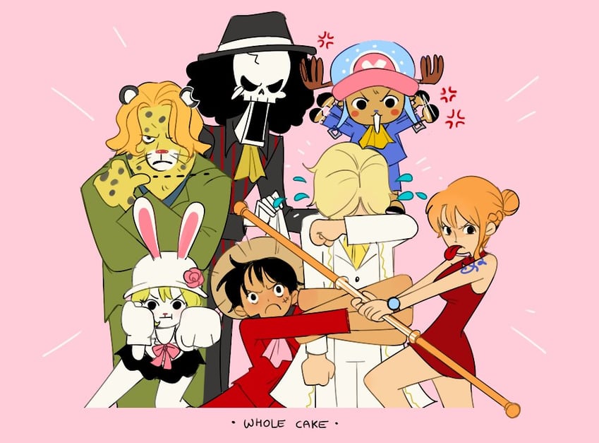nami, monkey d. luffy, sanji, tony tony chopper, brook, and 2 more (one piece) drawn by cesel