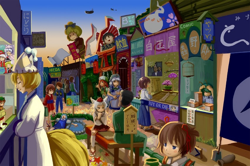 hakurei reimu, kirisame marisa, izayoi sakuya, cirno, hong meiling, and 14 more (touhou and 3 more) drawn by maku_(wasabishock)