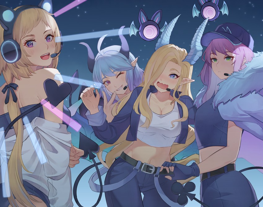 grand admiral marina, succubus adventurer yuze, noble succubus bianca, and chosen one's archpriestess veronica (guardian tales) drawn by rezypm
