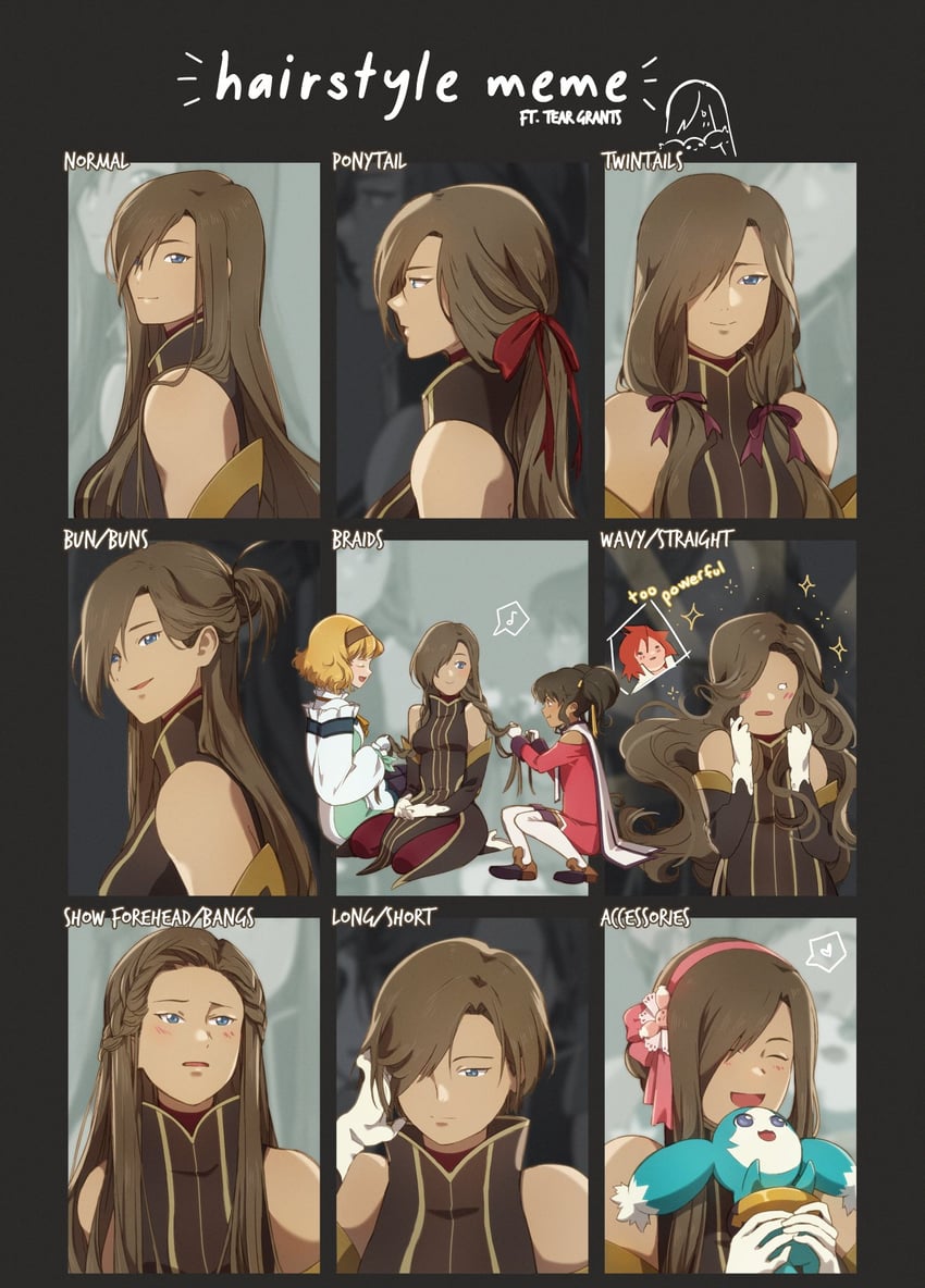 tear grants, luke fon fabre, anise tatlin, natalia luzu kimlasca lanvaldear, and mieu (tales of and 1 more) drawn by spider_(_spiderthread)