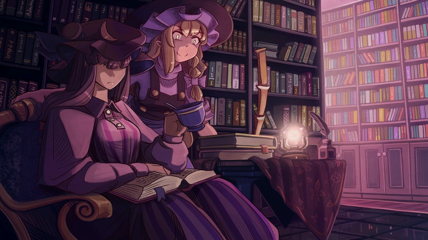 kirisame marisa and patchouli knowledge (touhou) drawn by u-joe
