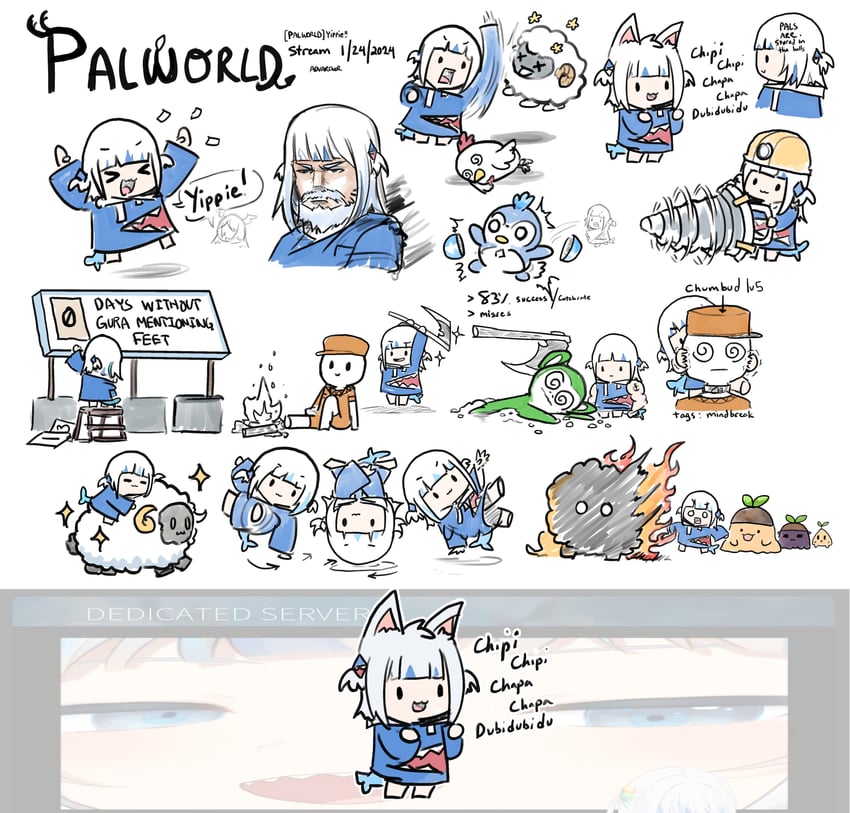 gawr gura, takodachi, lamball, chikipi, pengullet, and 2 more (hololive and 2 more) drawn by advarcher