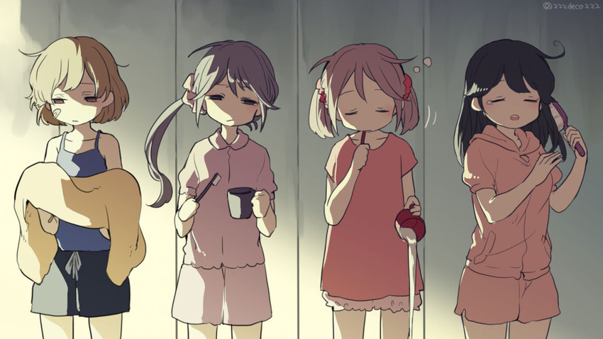 ushio, akebono, sazanami, and oboro (kantai collection) drawn by deco_(geigeki_honey)