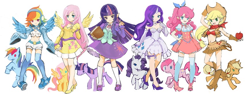 twilight sparkle, fluttershy, rainbow dash, pinkie pie, applejack, and 1 more (my little pony and 1 more) drawn by shou_j