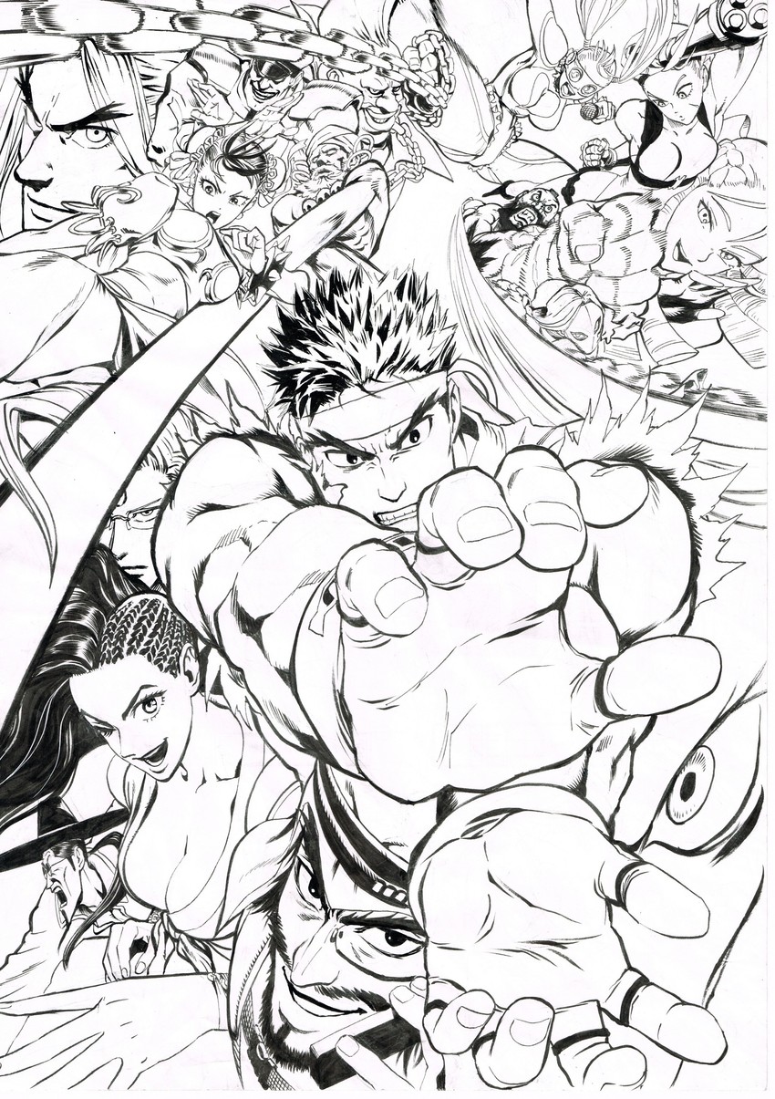 chun-li, cammy white, ryu, ken masters, rainbow mika, and 11 more (street fighter and 1 more) drawn by murata_yuusuke