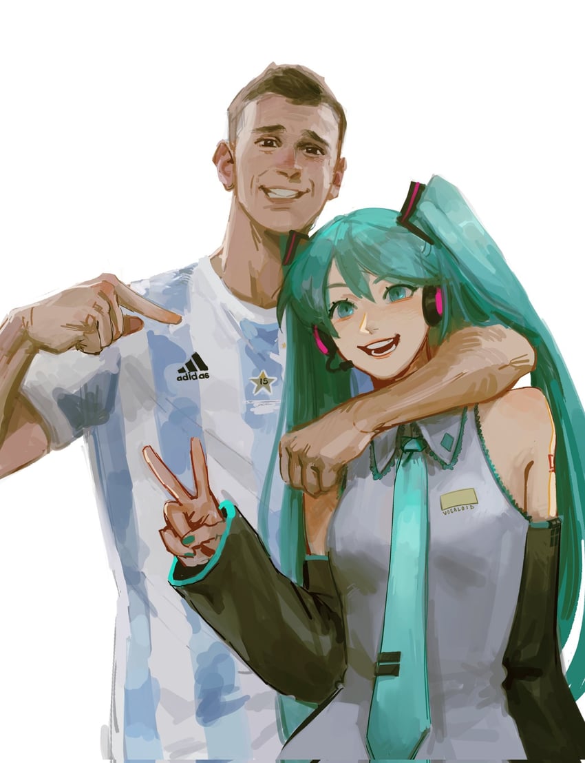 hatsune miku and emiliano martinez (vocaloid and 2 more) drawn by 6_teh