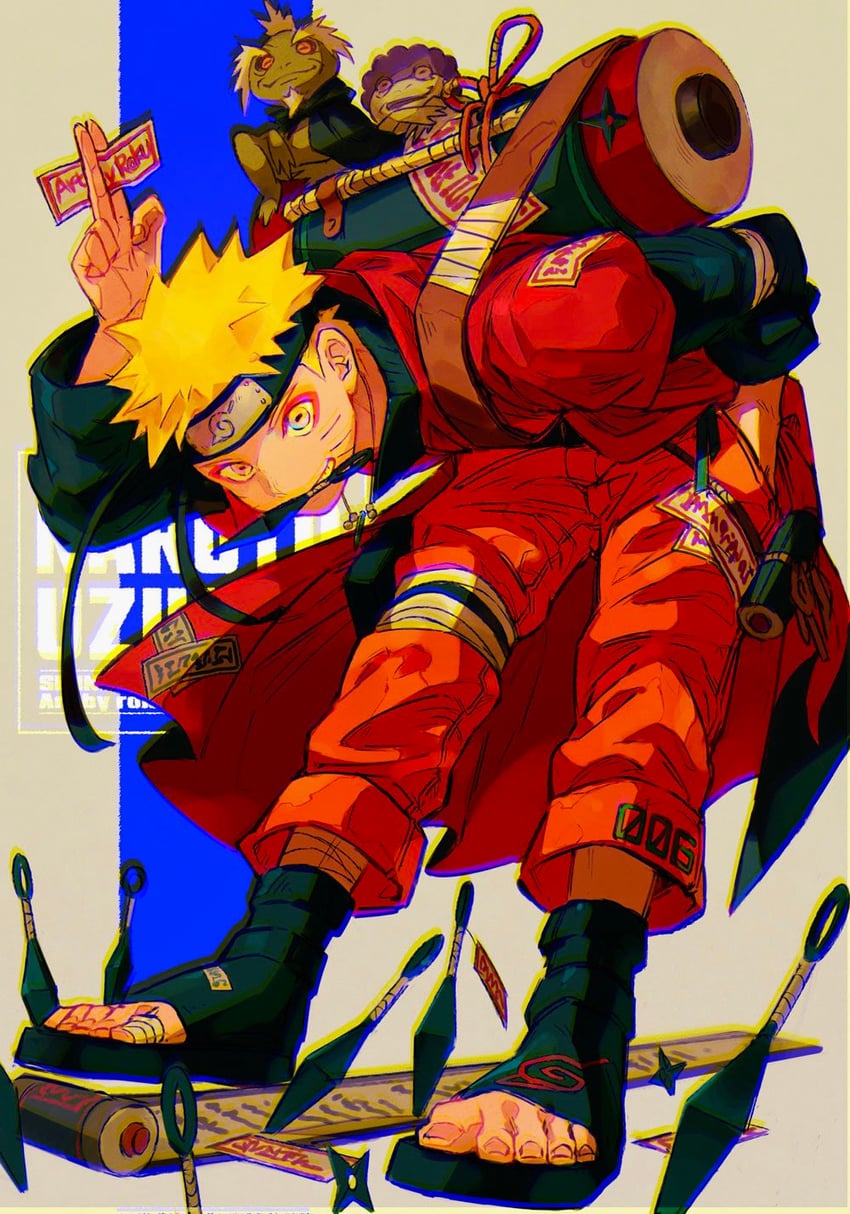 uzumaki naruto, fukasaku, and shima (naruto and 1 more) drawn by 006_wa