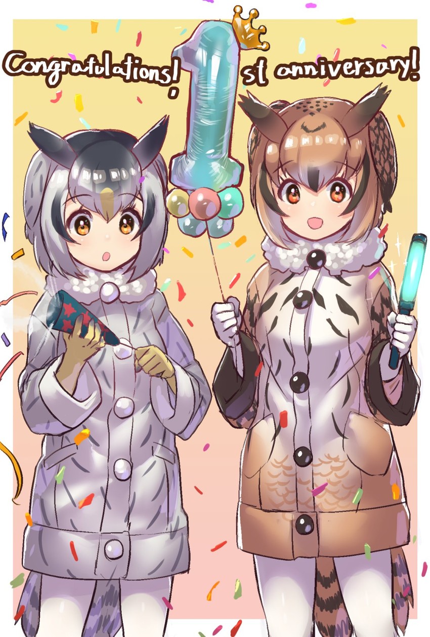 northern white-faced owl and eurasian eagle owl (kemono friends and 1 more) drawn by tadano_magu