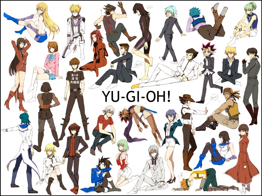 yuki judai, tenjouin asuka, fudo yusei, izayoi aki, muto yugi, and 25 more (yu-gi-oh! and 3 more) drawn by natsuki_(sktbdisk)