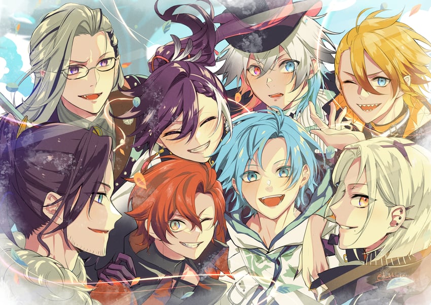 gavis bettel, machina x flayon, regis altare, axel syrios, banzoin hakka, and 3 more (holostars and 1 more) drawn by tsukky