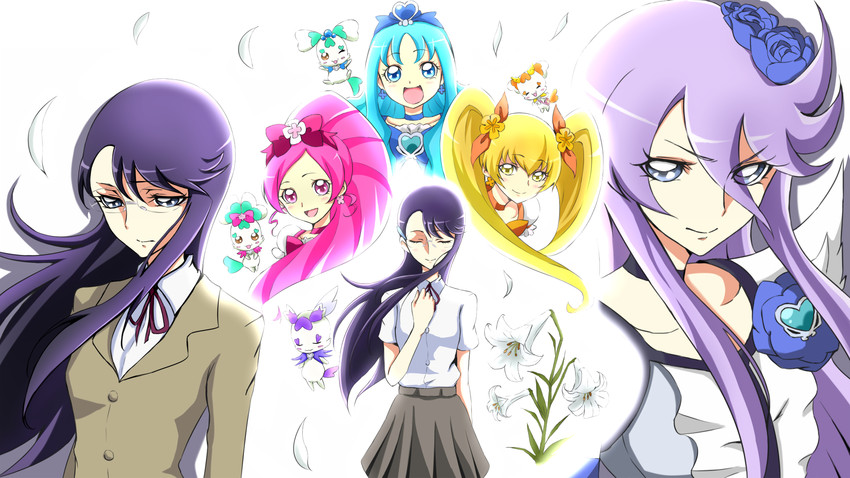 kurumi erika, hanasaki tsubomi, tsukikage yuri, myoudouin itsuki, cure marine, and 7 more (precure and 1 more) drawn by tsukikage_oyama