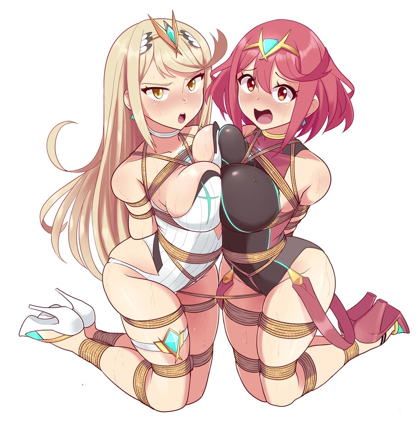 pyra and mythra (xenoblade chronicles and 1 more) drawn by bagelbomb