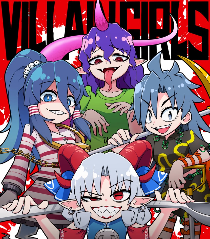 toutetsu yuuma, himemushi momoyo, tenkajin chiyari, and miyadeguchi mizuchi (touhou) drawn by solidus_(sword_cube)