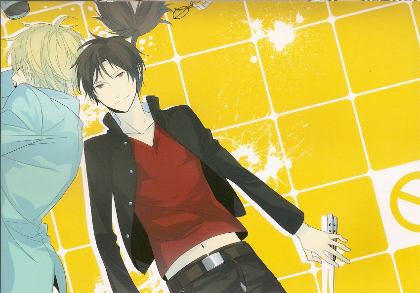 orihara izaya, heiwajima shizuo, and kishitani shinra (durarara!!) drawn by xia_(ryugo)